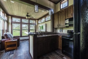 Kitchen and living area in tiny home in Blue Ridge